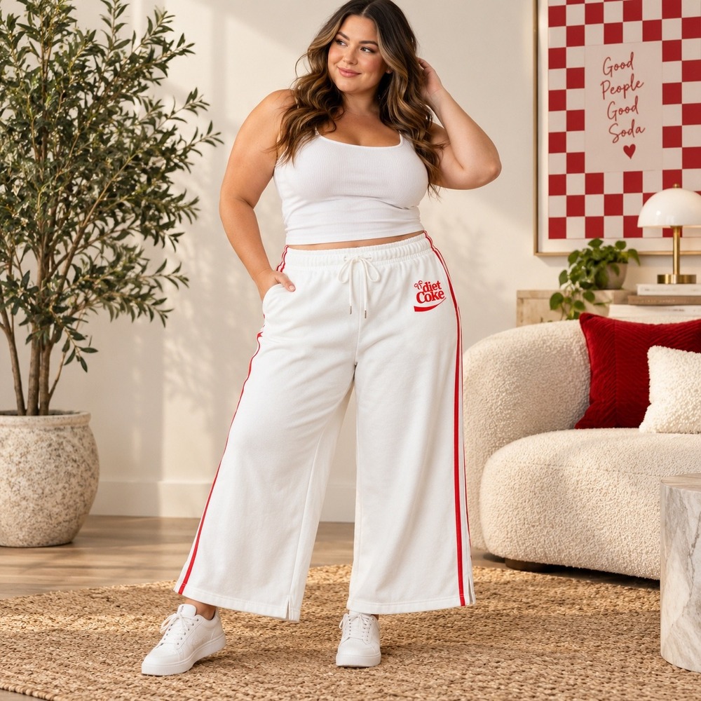 NWT Diet Coke Coca-Cola White Red Wide Leg Sweatpants Women's XXL